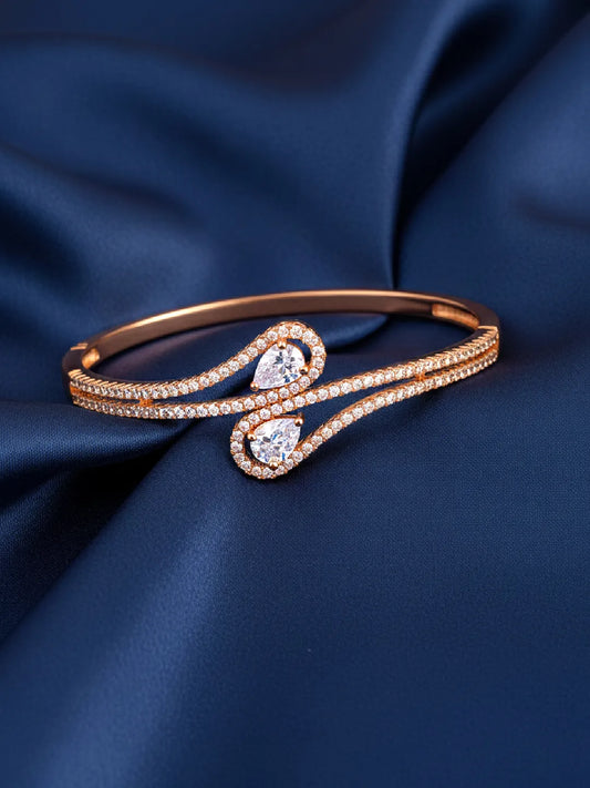 Graceful Rose Gold CZ Teardrop Open Kada