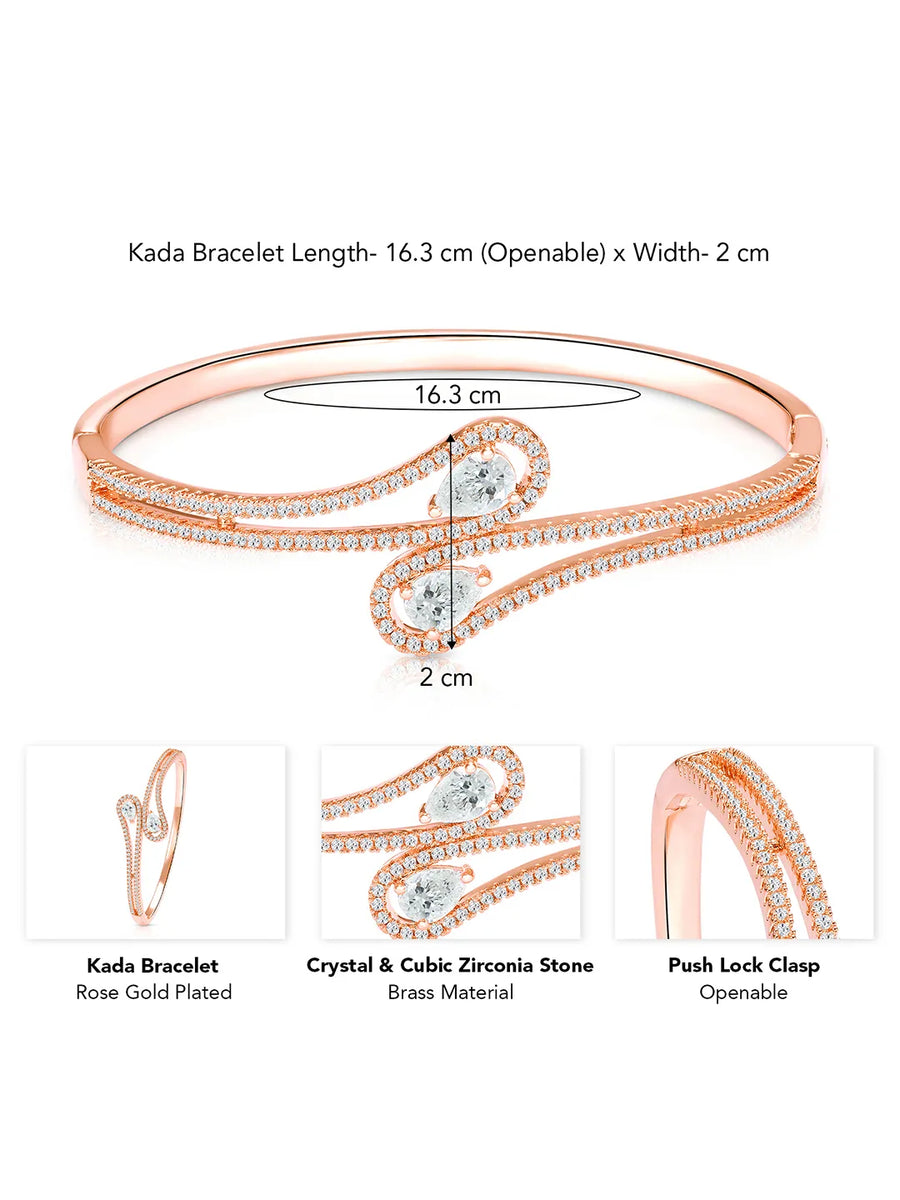 Graceful Rose Gold CZ Teardrop Open Kada