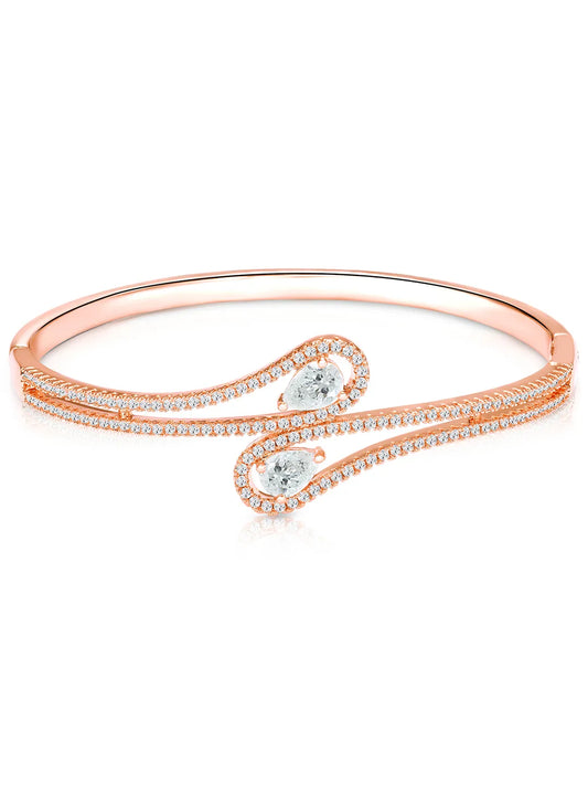 Graceful Rose Gold CZ Teardrop Open Kada