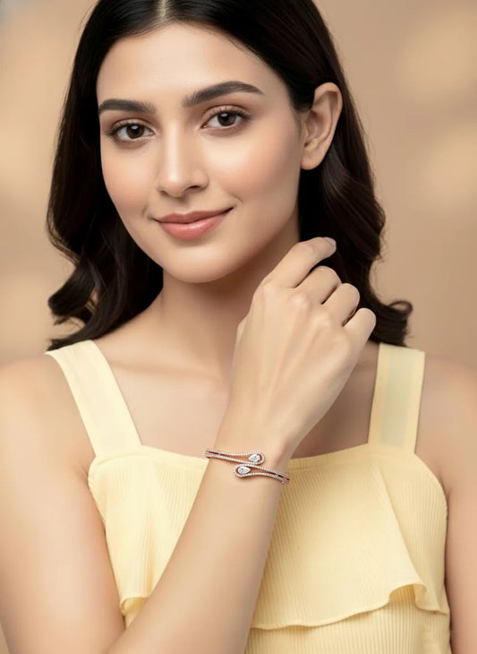 Graceful Rose Gold CZ Teardrop Open Kada