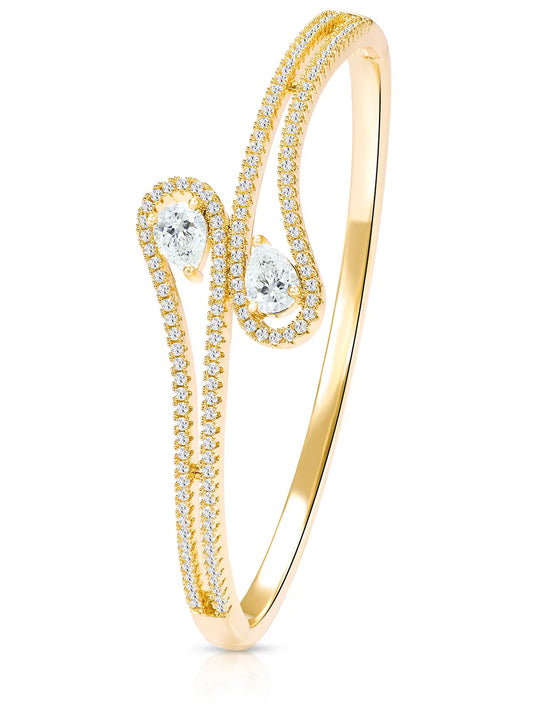Graceful Gold-Plated CZ Teardrop Open Kada
