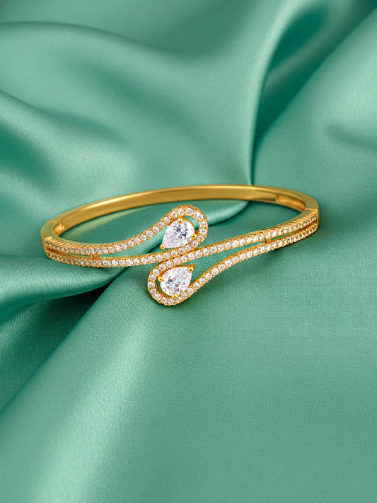 Graceful Gold-Plated CZ Teardrop Open Kada