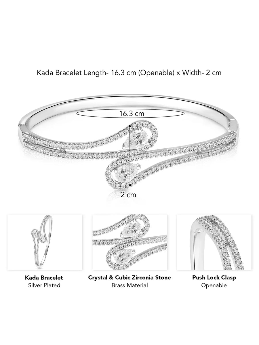 Graceful Silver-Plated CZ Teardrop Open Kada