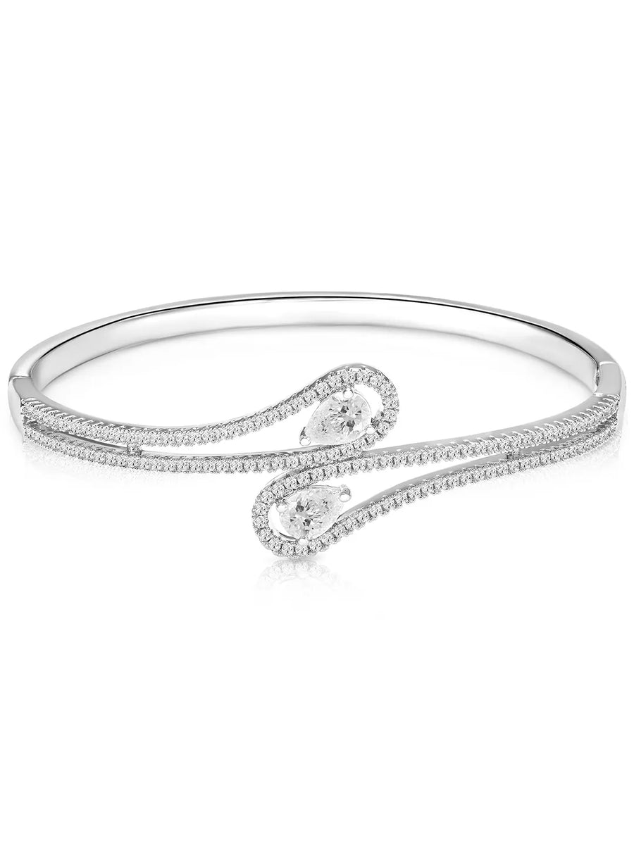 Graceful Silver-Plated CZ Teardrop Open Kada
