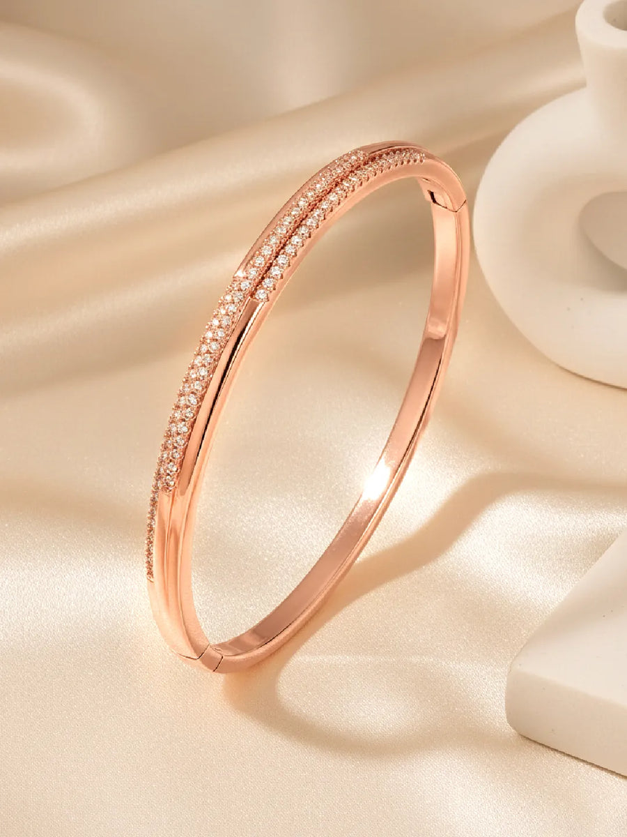 Delicate Rose Gold CZ Slim Round Kada