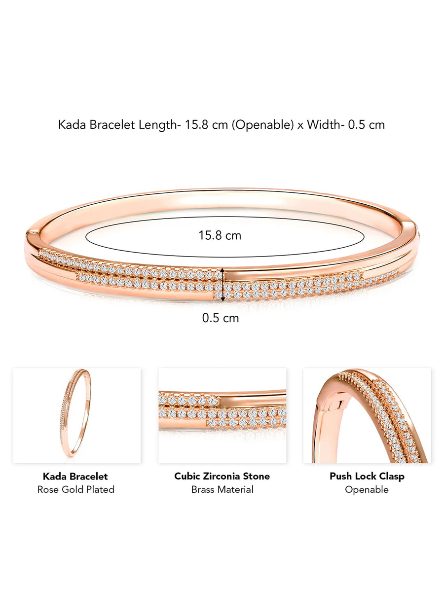 Delicate Rose Gold CZ Slim Round Kada