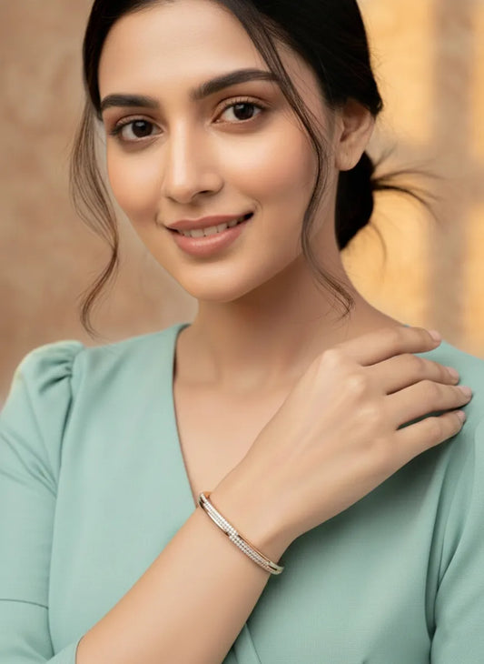 Delicate Rose Gold CZ Slim Round Kada