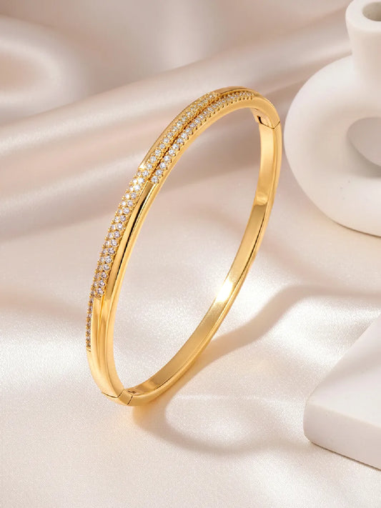 Delicate Gold-Plated CZ Slim Round Kada