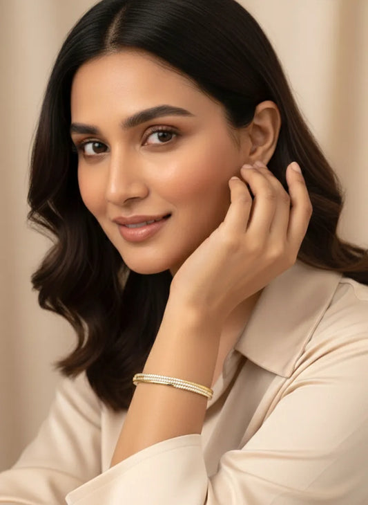 Delicate Gold-Plated CZ Slim Round Kada