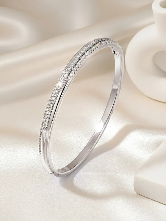Delicate Silver-Plated CZ Slim Round Kada