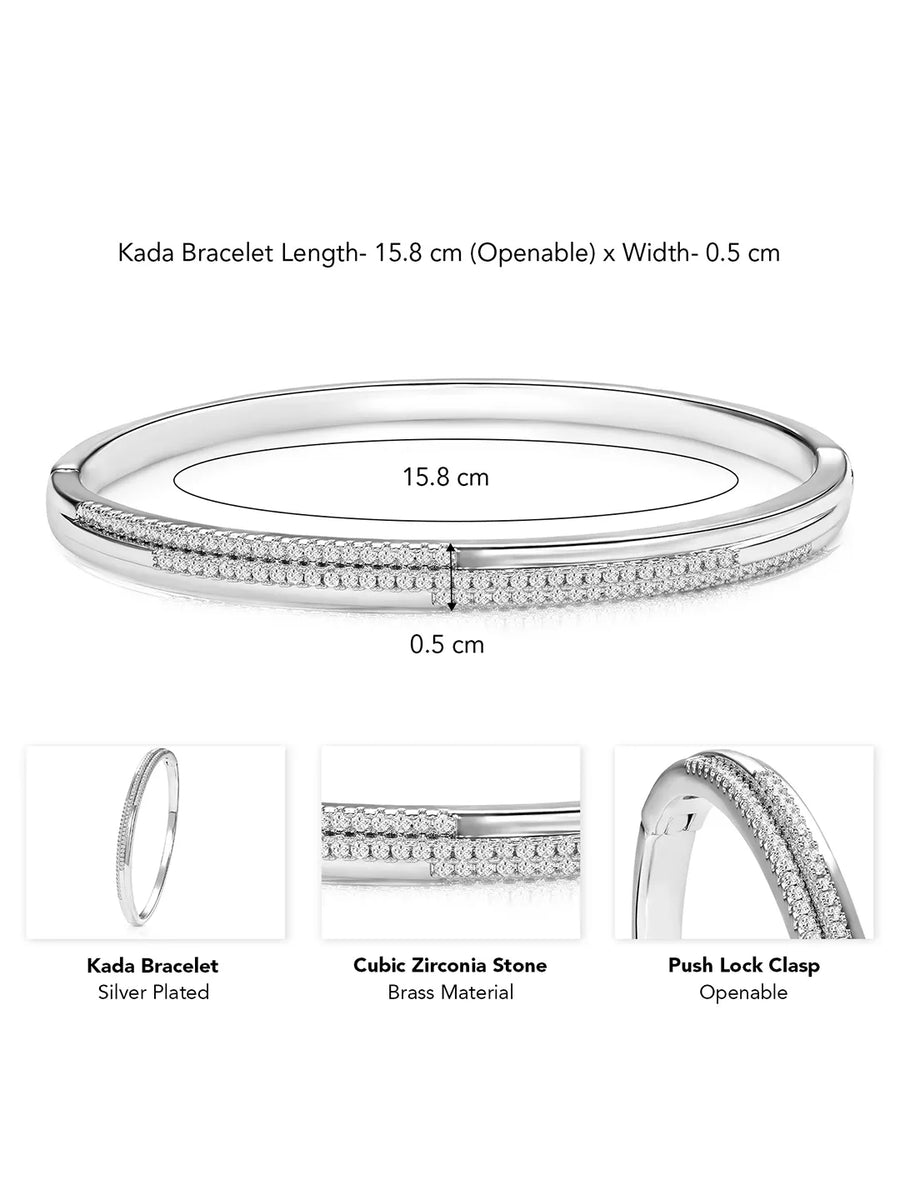 Delicate Silver-Plated CZ Slim Round Kada