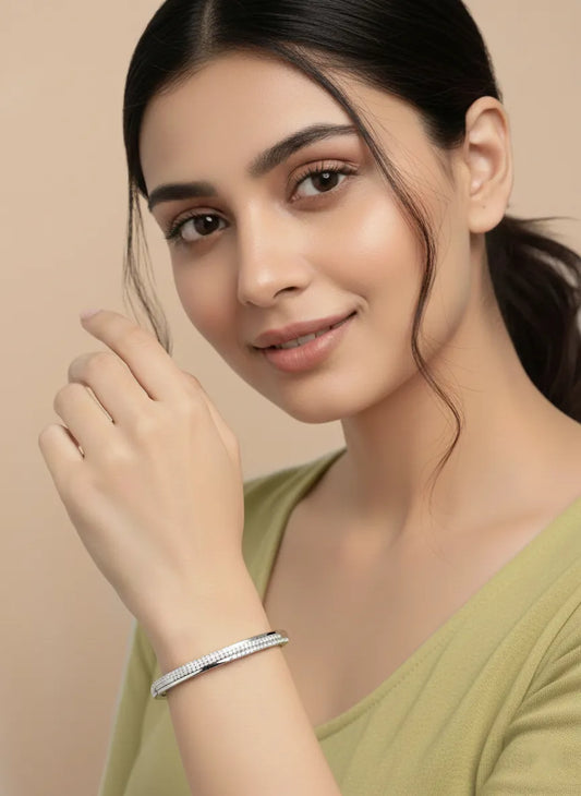 Delicate Silver-Plated CZ Slim Round Kada