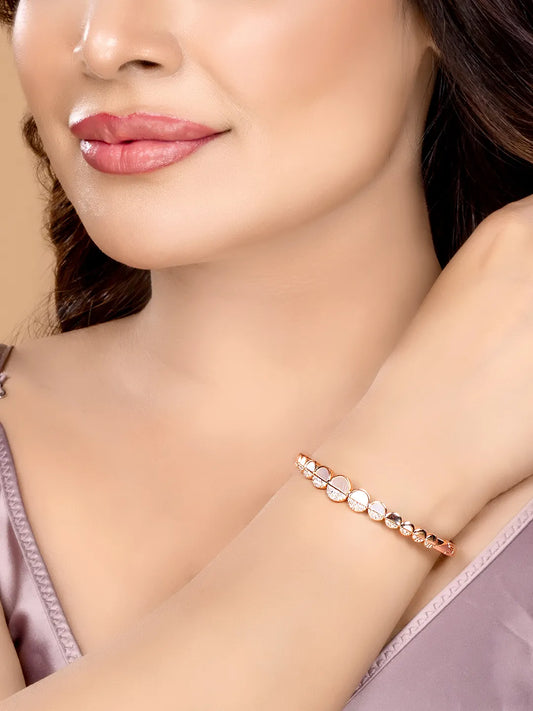 CZ Circular Motif Kada Bracelet - Rose Gold