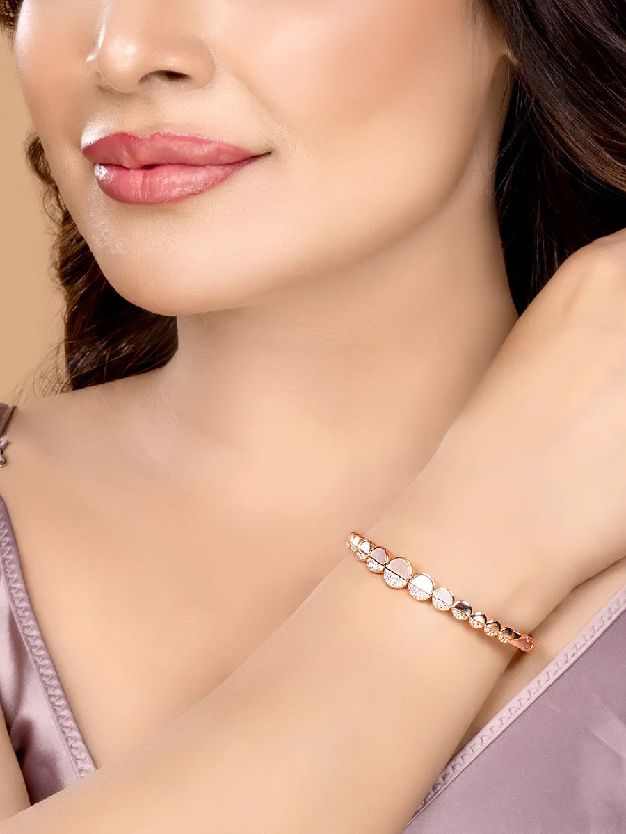 CZ Circular Motif Kada Bracelet - Rose Gold