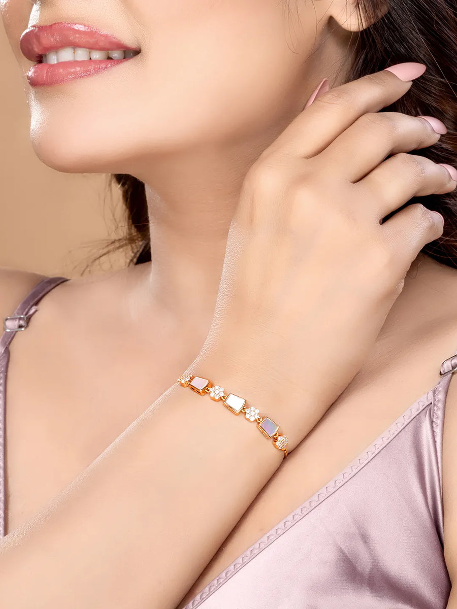 Shiny Zirconia Accented Chain Bracelet