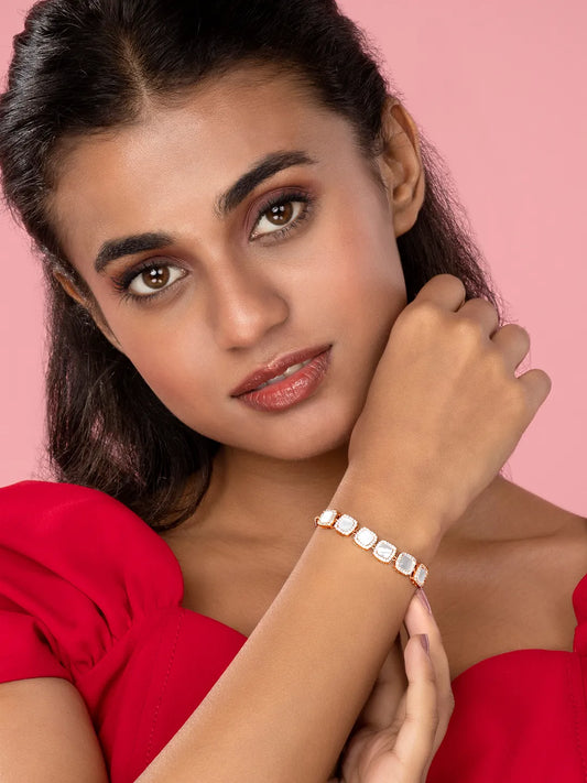 Lustrous Glow Square  CZ Chain Bracelet