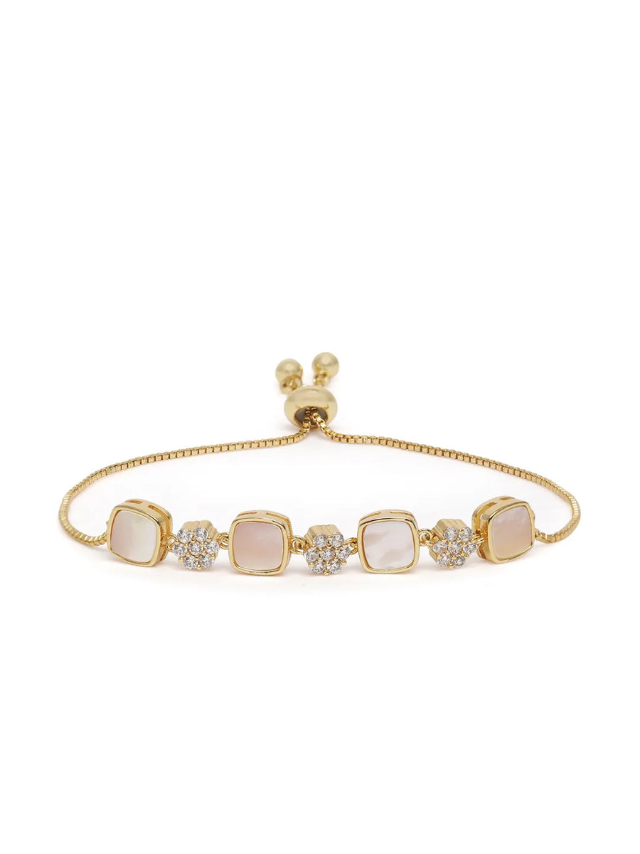 Square Shell & CZ Adjustable Bracelet