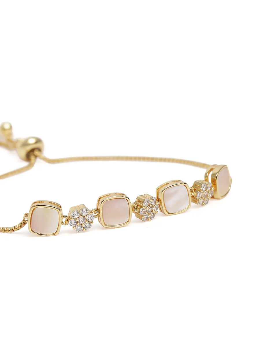 Square Shell & CZ Adjustable Bracelet