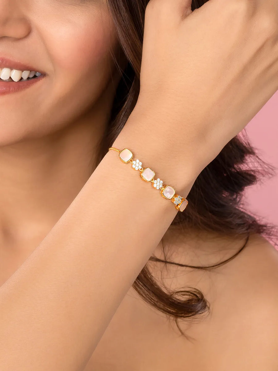 Square Shell & CZ Adjustable Bracelet