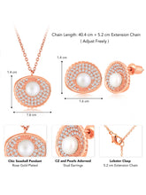 Chic Seashell CZ and Pearls Adorned Rose Gold Plated Pendant Set