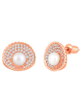 Chic Seashell CZ and Pearls Adorned Rose Gold Plated Pendant Set