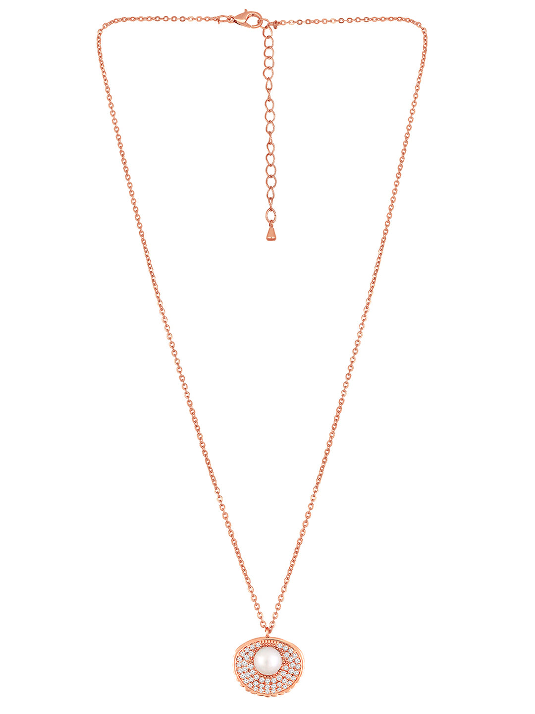 Chic Seashell CZ and Pearls Adorned Rose Gold Plated Pendant Set