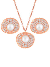 Chic Seashell CZ and Pearls Adorned Rose Gold Plated Pendant Set