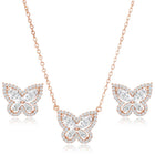 Graceful Rose Gold CZ Butterfly Pendant Set