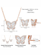 Graceful Rose Gold CZ Butterfly Pendant Set