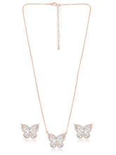 Graceful Rose Gold CZ Butterfly Pendant Set