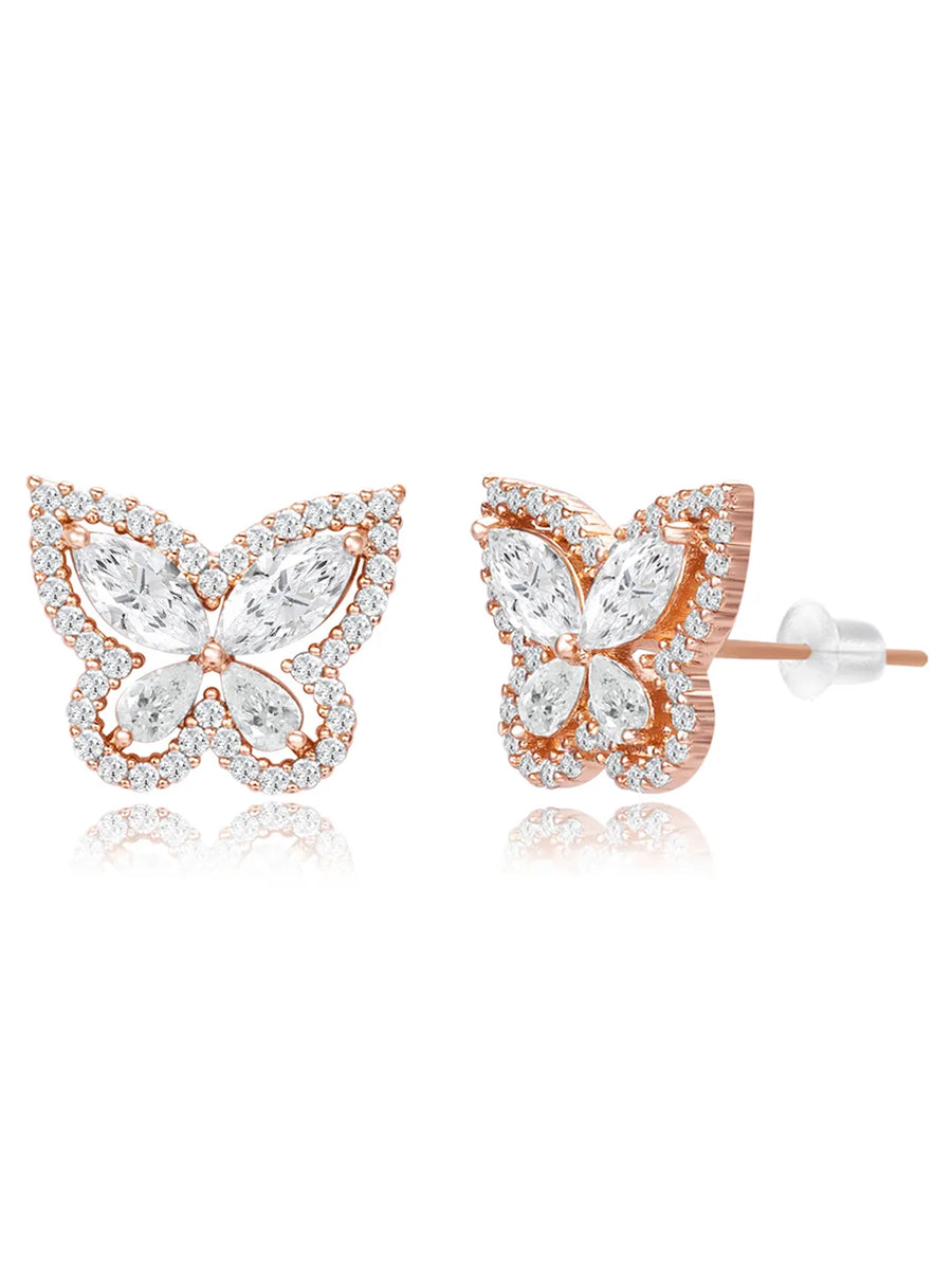 Graceful Rose Gold CZ Butterfly Pendant Set