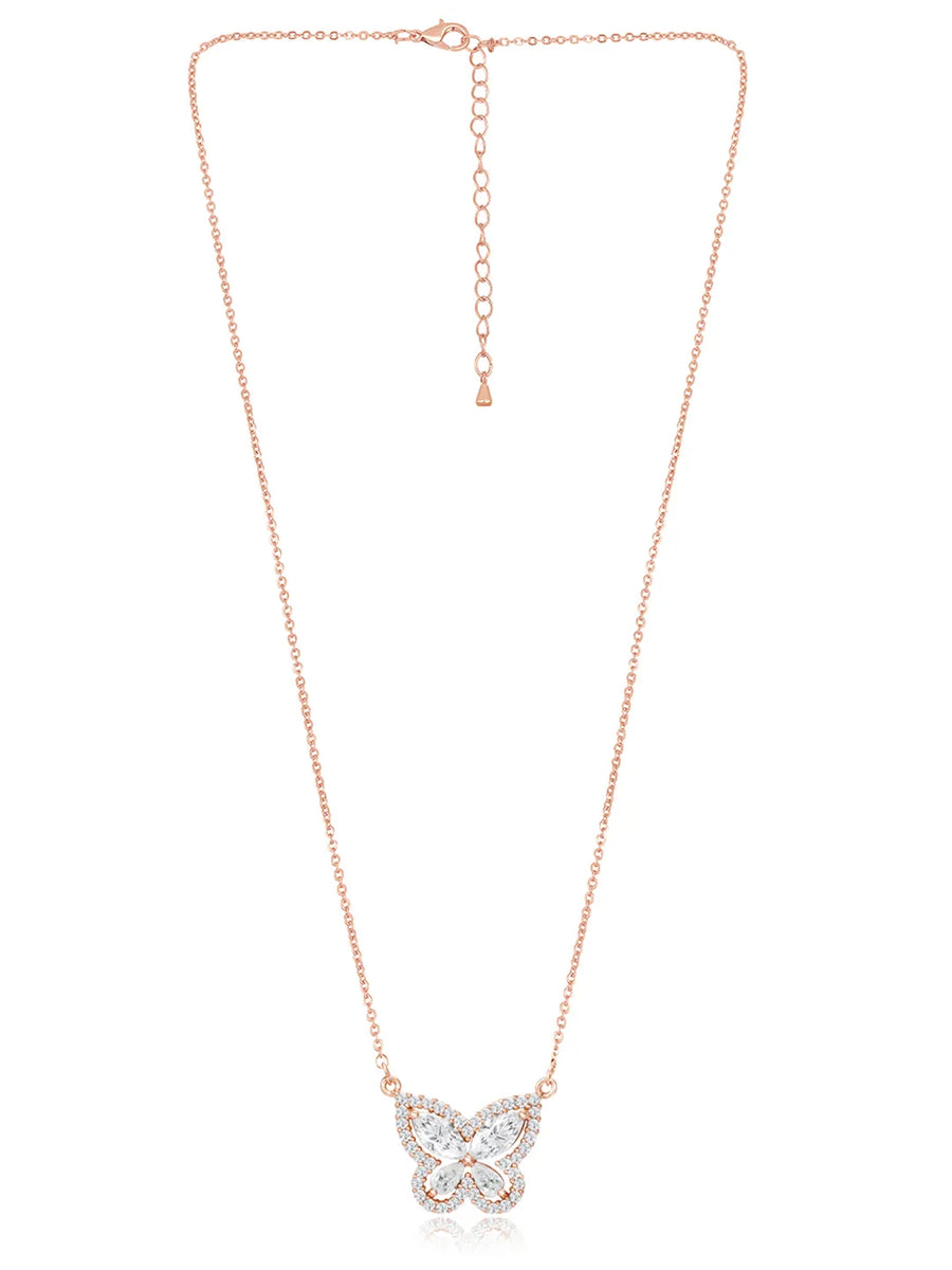 Graceful Rose Gold CZ Butterfly Pendant Set