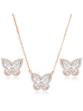 Graceful Rose Gold CZ Butterfly Pendant Set
