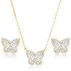 Graceful Gold-Plated CZ Butterfly Pendant Set