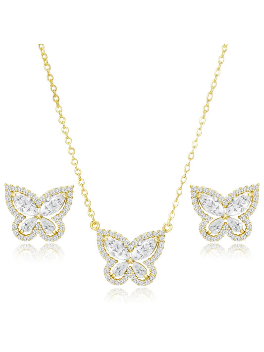 Graceful Gold-Plated CZ Butterfly Pendant Set