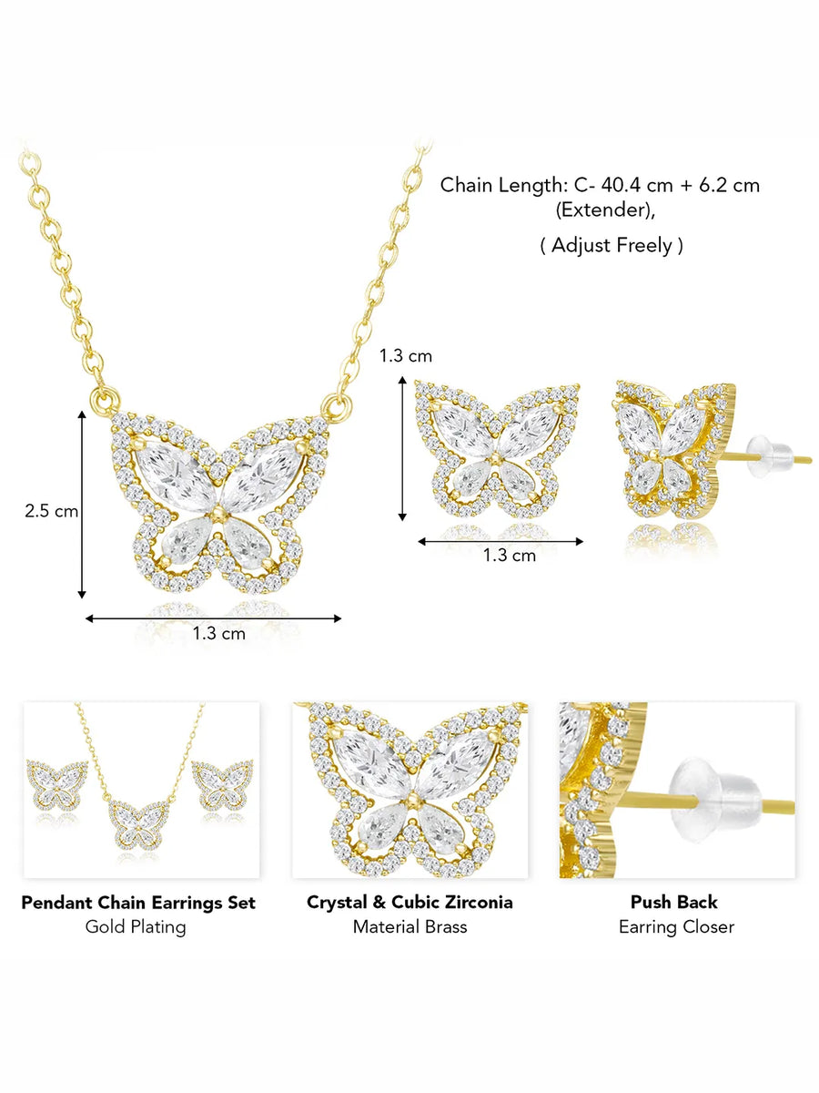 Graceful Gold-Plated CZ Butterfly Pendant Set