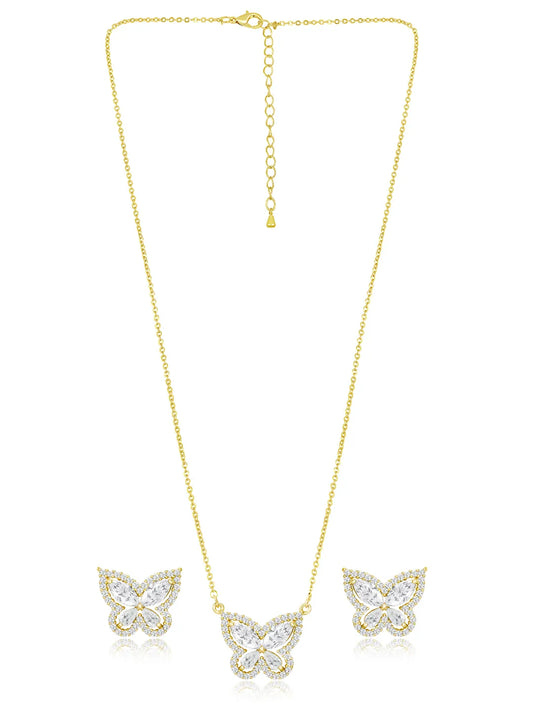 Graceful Gold-Plated CZ Butterfly Pendant Set