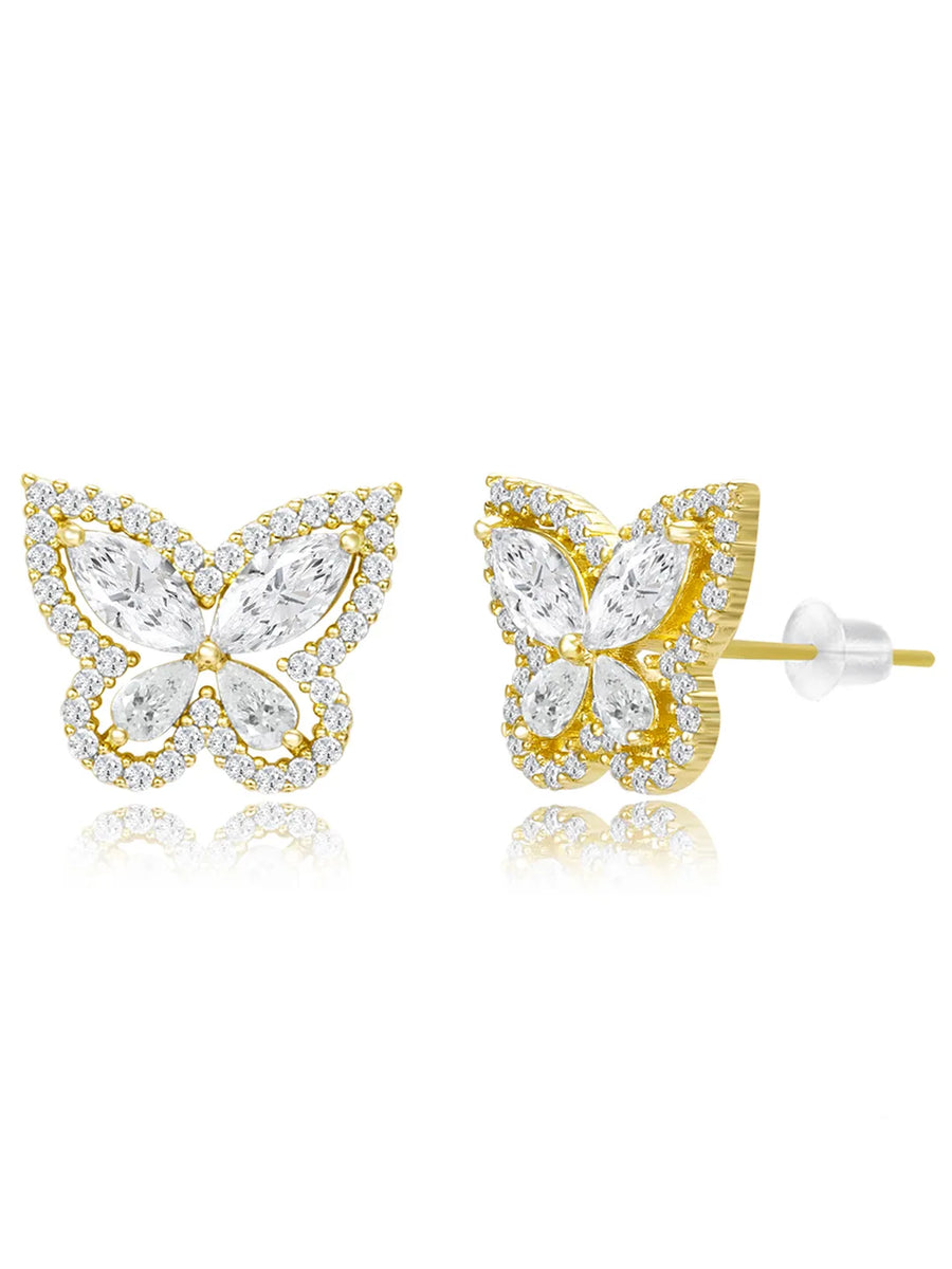 Graceful Gold-Plated CZ Butterfly Pendant Set
