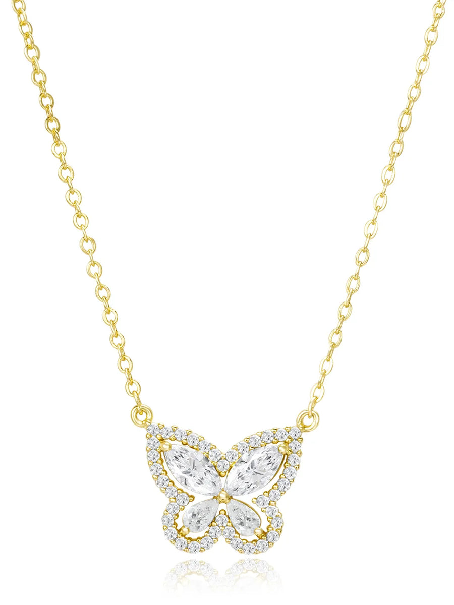 Graceful Gold-Plated CZ Butterfly Pendant Set