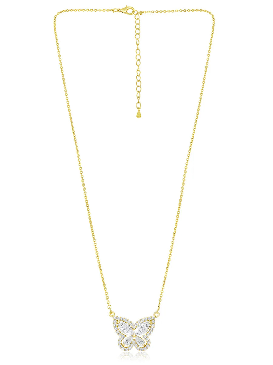 Graceful Gold-Plated CZ Butterfly Pendant Set