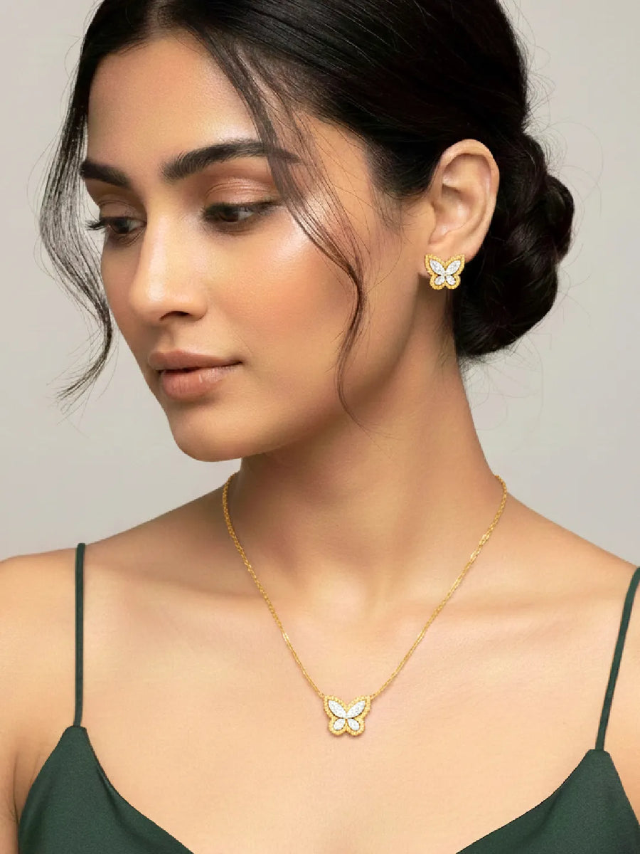 Graceful Gold-Plated CZ Butterfly Pendant Set