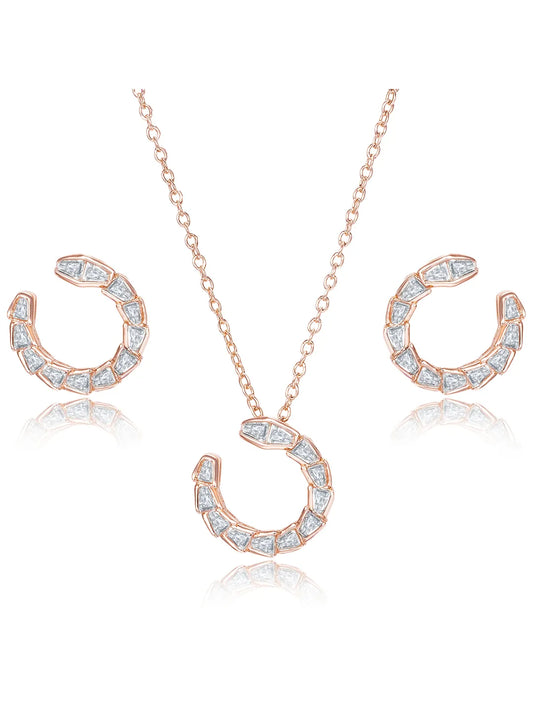 Chic Rose Gold Baguette Circle Pendant Set