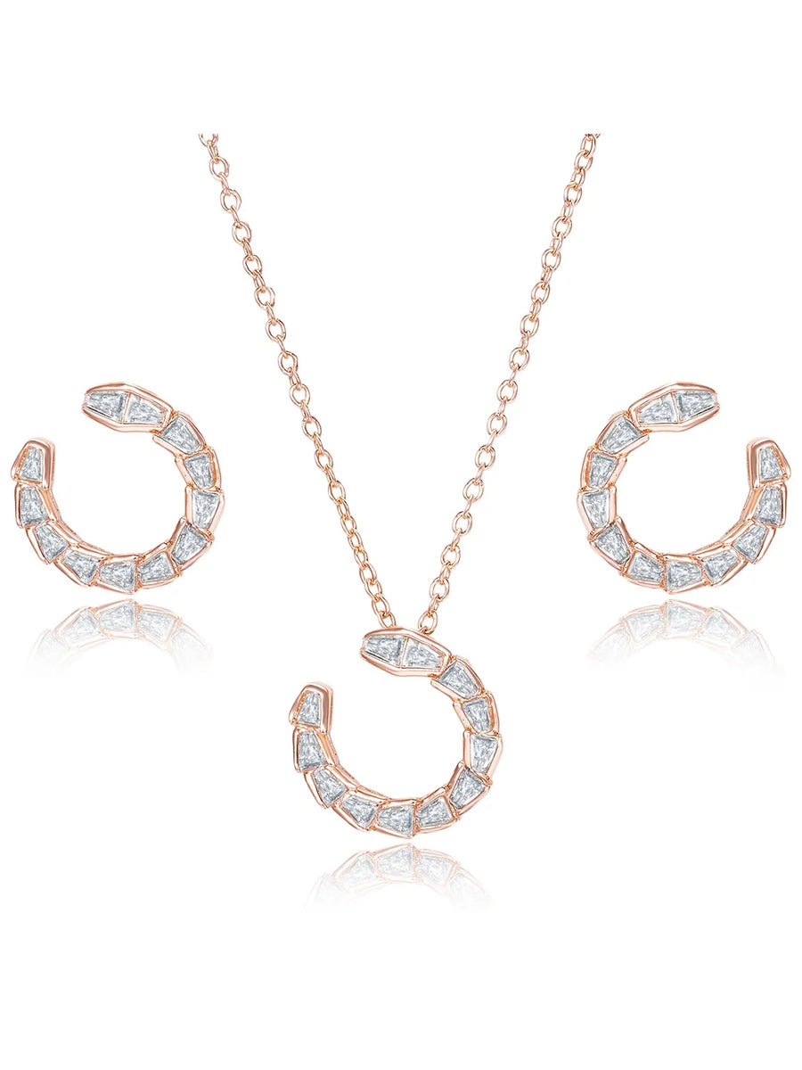 Chic Rose Gold Baguette Circle Pendant Set