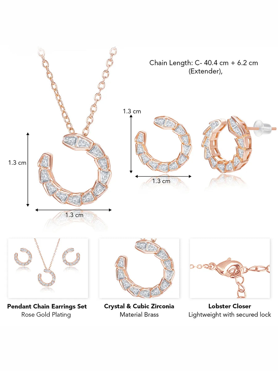 Chic Rose Gold Baguette Circle Pendant Set
