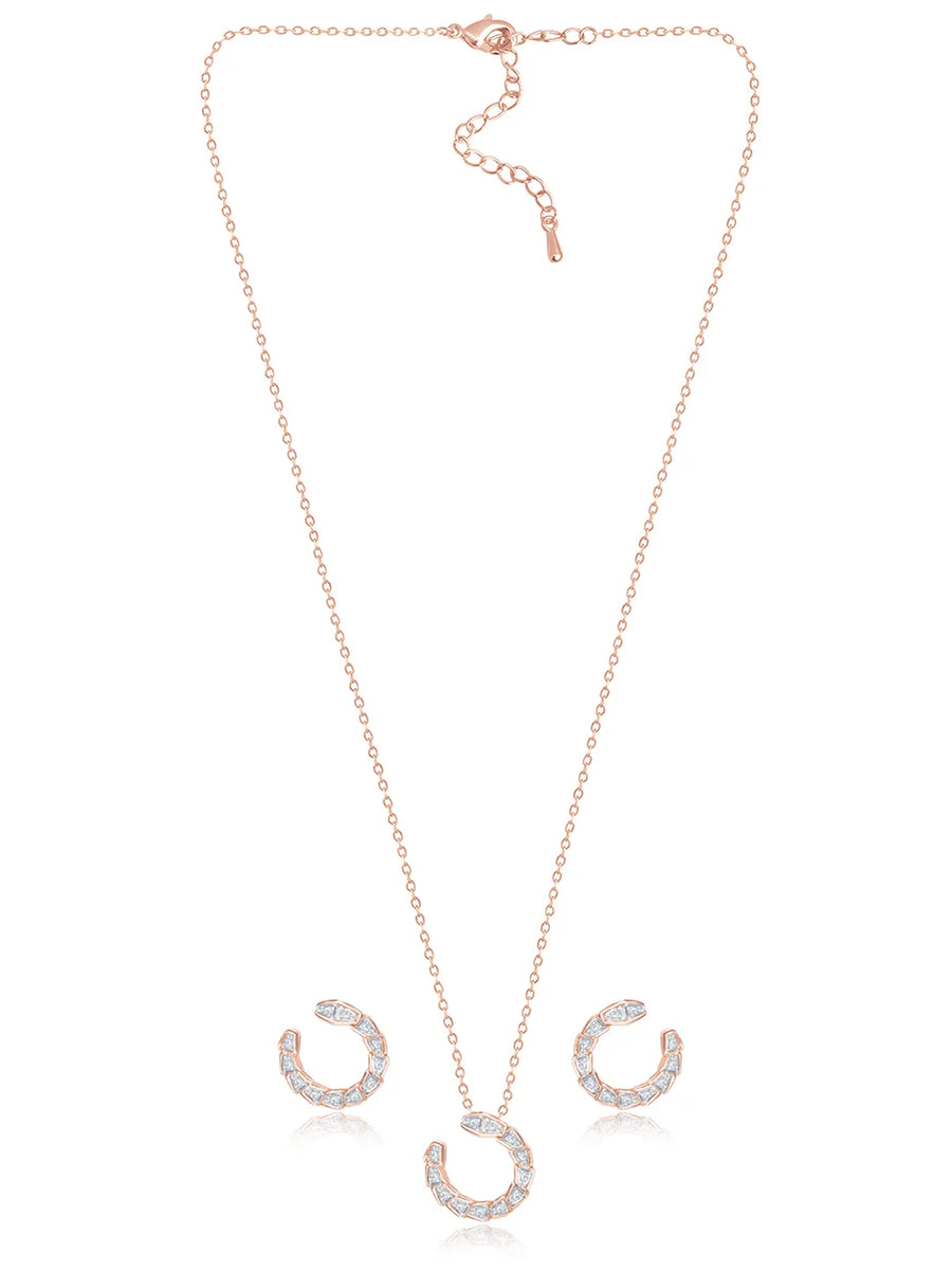 Chic Rose Gold Baguette Circle Pendant Set