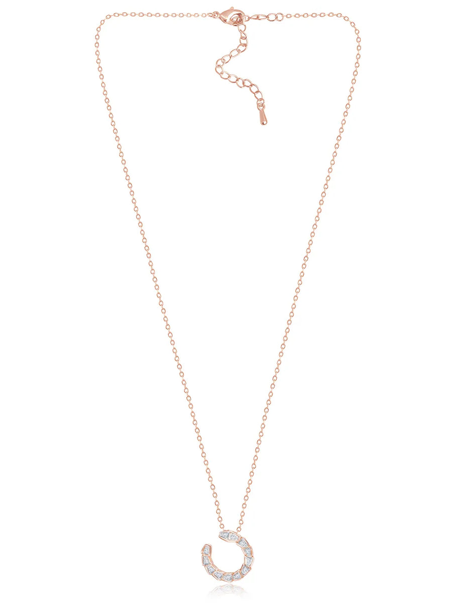 Chic Rose Gold Baguette Circle Pendant Set