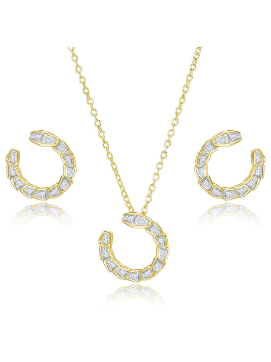 Chic Gold Baguette Circle Pendant Set