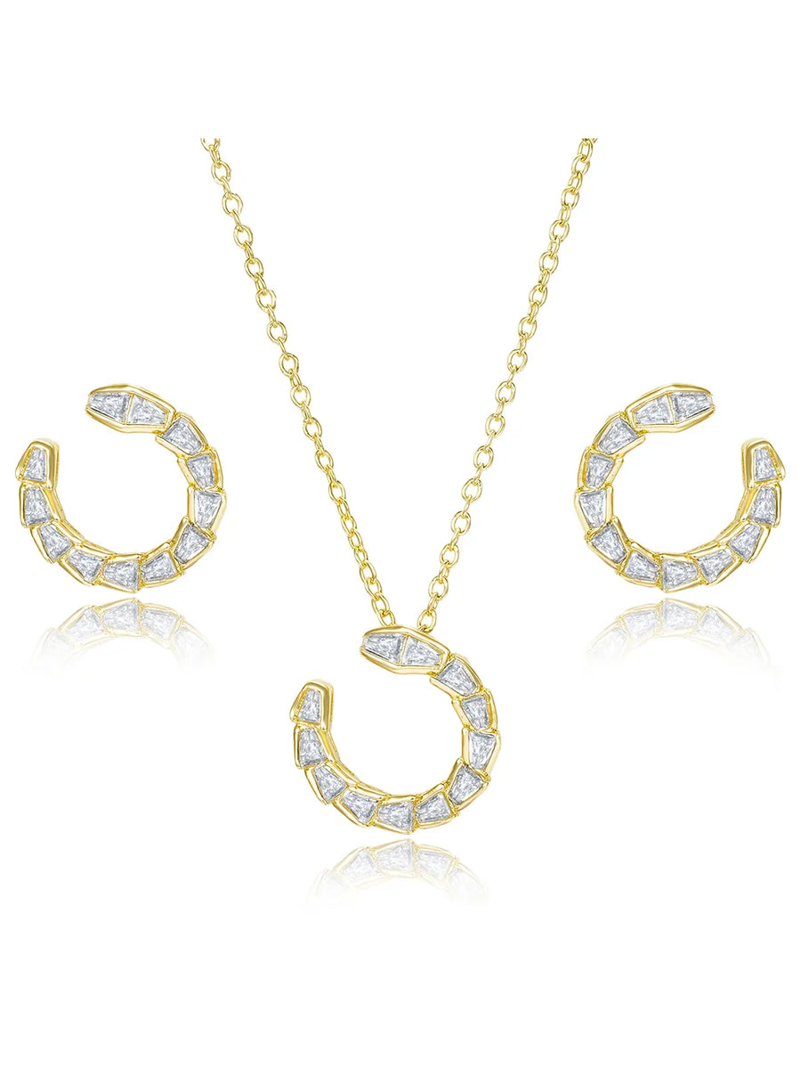 Chic Gold Baguette Circle Pendant Set