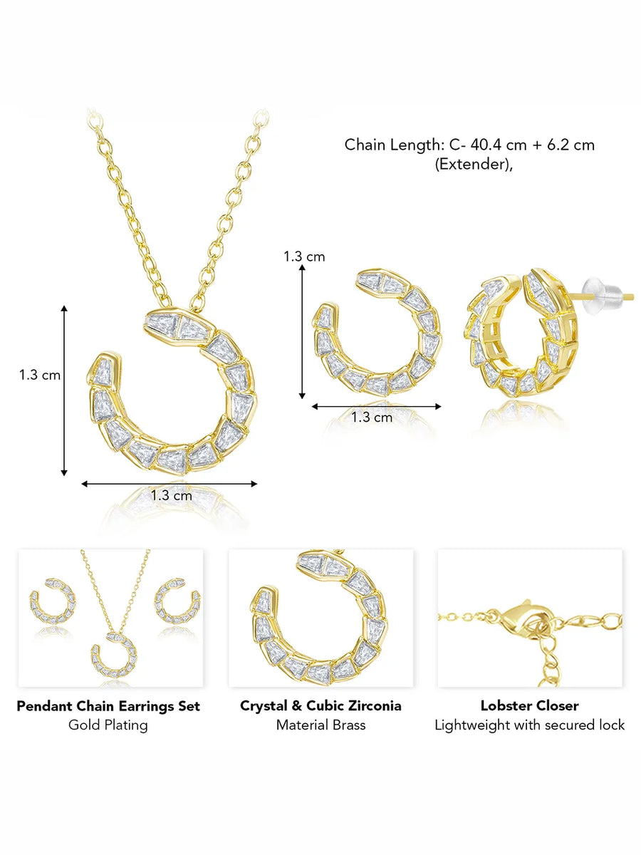 Chic Gold Baguette Circle Pendant Set