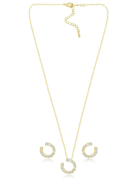 Chic Gold Baguette Circle Pendant Set